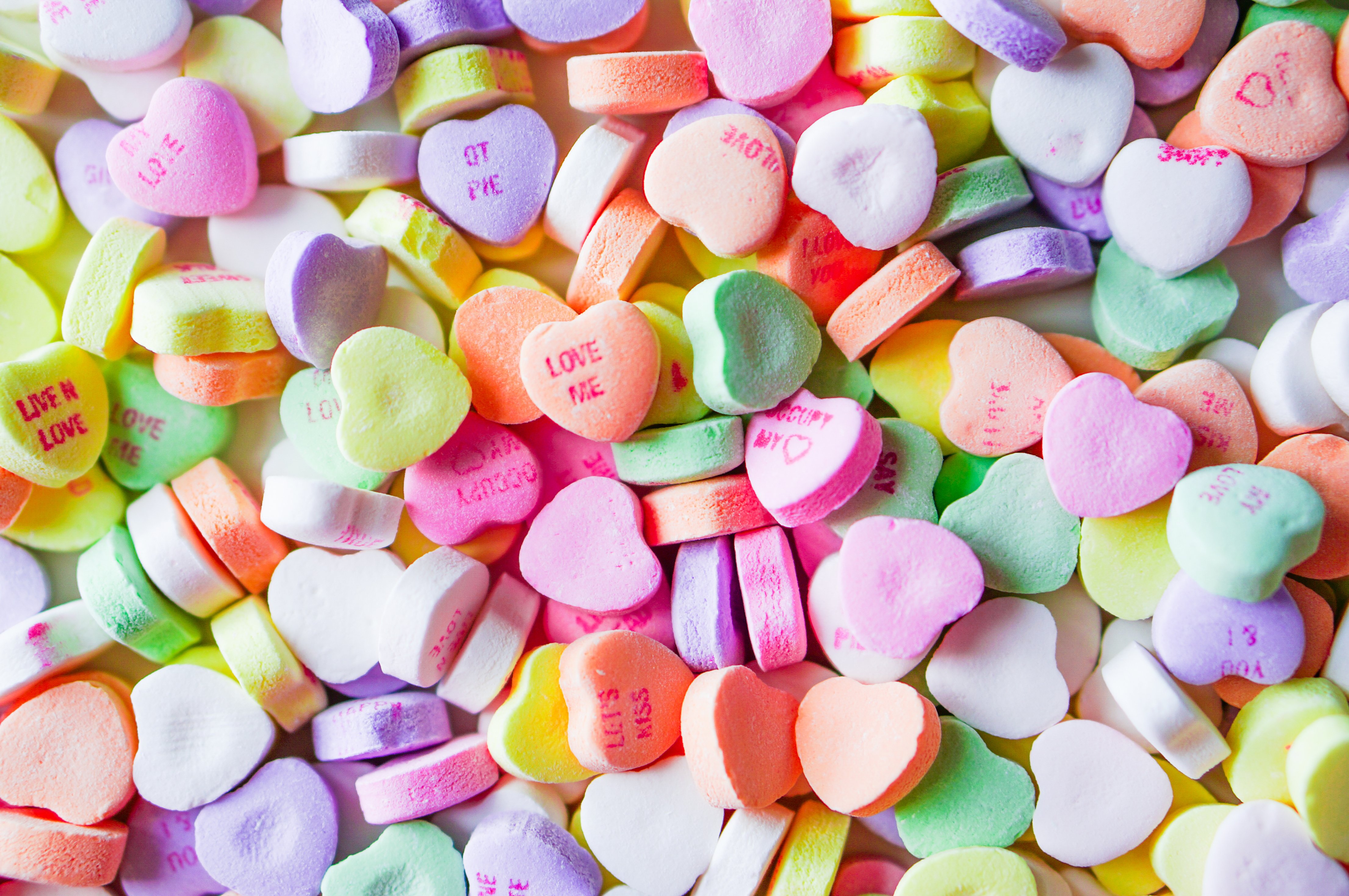 Closeup of Heart Candies with Message